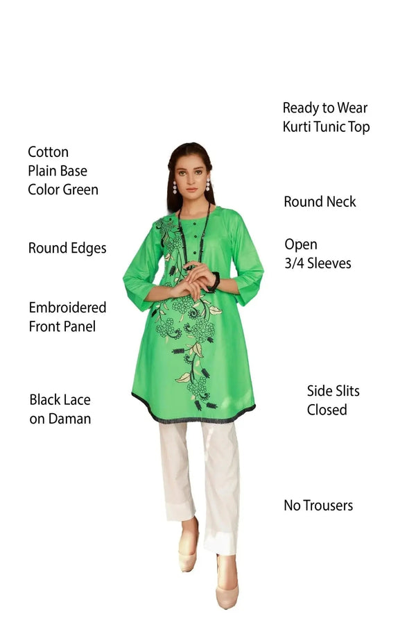 IshDeena Embroidered Cotton Women Shirt Round Tunic Top Kurti Kurta Indian Pakistani - IshDeena