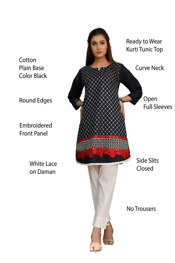 IshDeena Embroidered Cotton Women Shirt Round Tunic Top Kurti Kurta Indian Pakistani - IshDeena