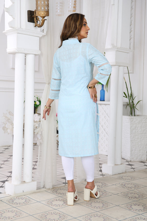 IshDeena Indian Chikankari Kurtis for Women Indian Pakistani Style Cotton Long Kurta Kameez Tunics Tops for Jeans & LeggingsV31SE0423S1ID1