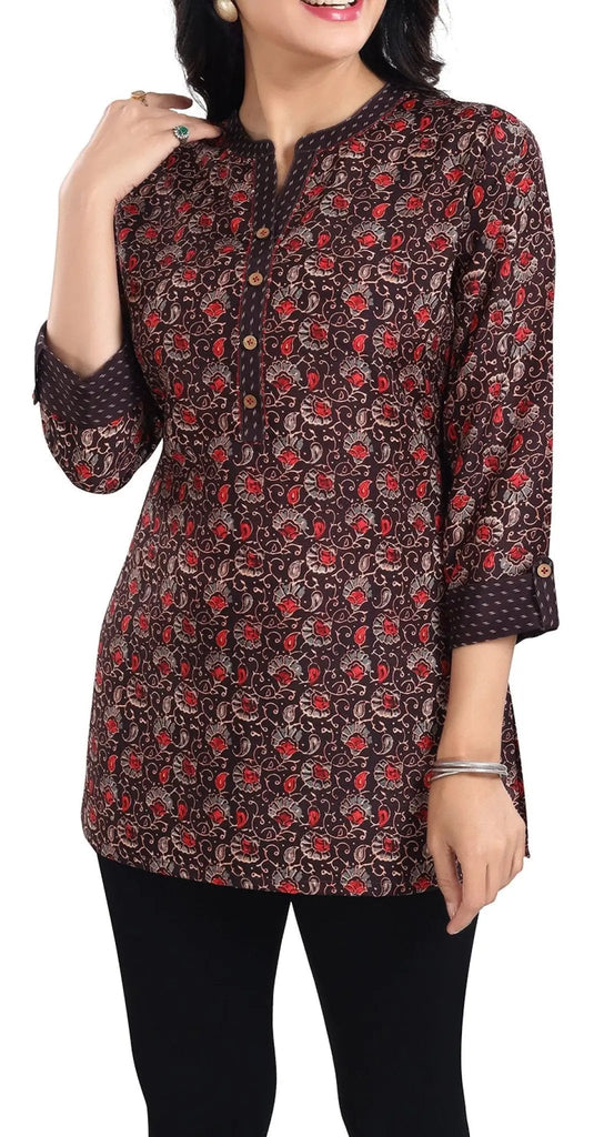 IshDeena Indian Kurtis for Women Indian Style Printed Art Silk Tunics Womens Tops Kurta - IshDeena