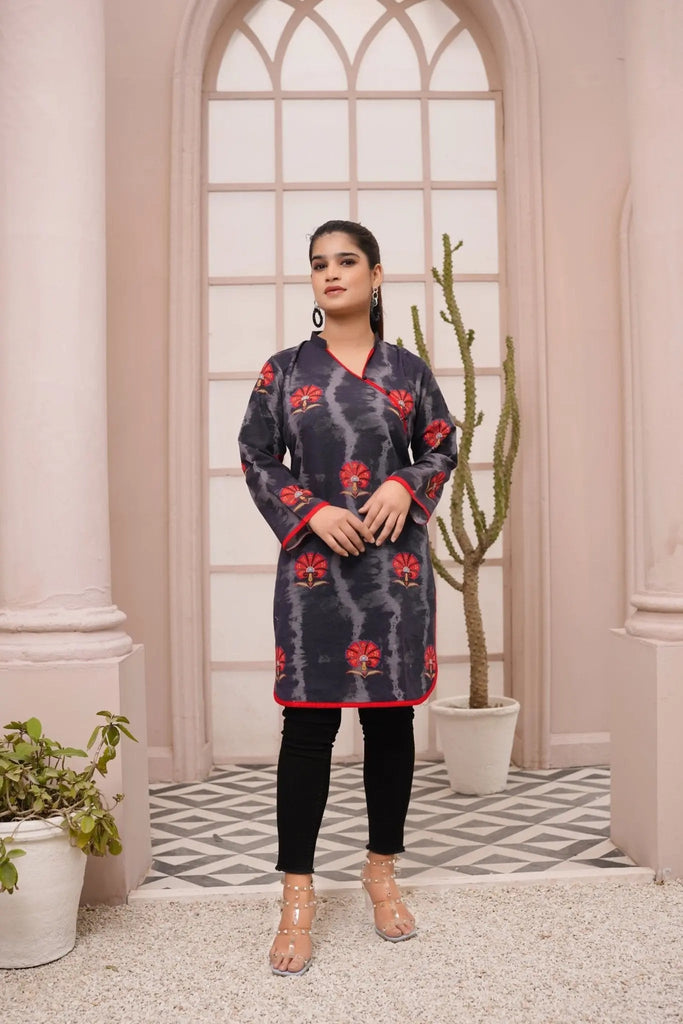 IshDeena Indian Pakistani Short Kurti Tunic Tops - Printed Khaddar Fabric for Women - Office & Casual Wear, Modern Design, M-3XL - IshDeena