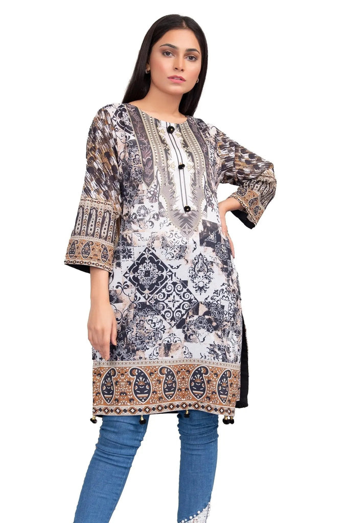 IshDeena Pakistani Kurtis for women Indian Style Cotton Tunics Womens Tops Printed B&W - IshDeena