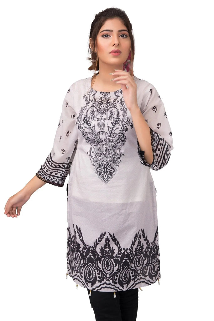 IshDeena Pakistani Kurtis for women Indian Style Cotton Tunics Womens Tops Printed B&W - IshDeena