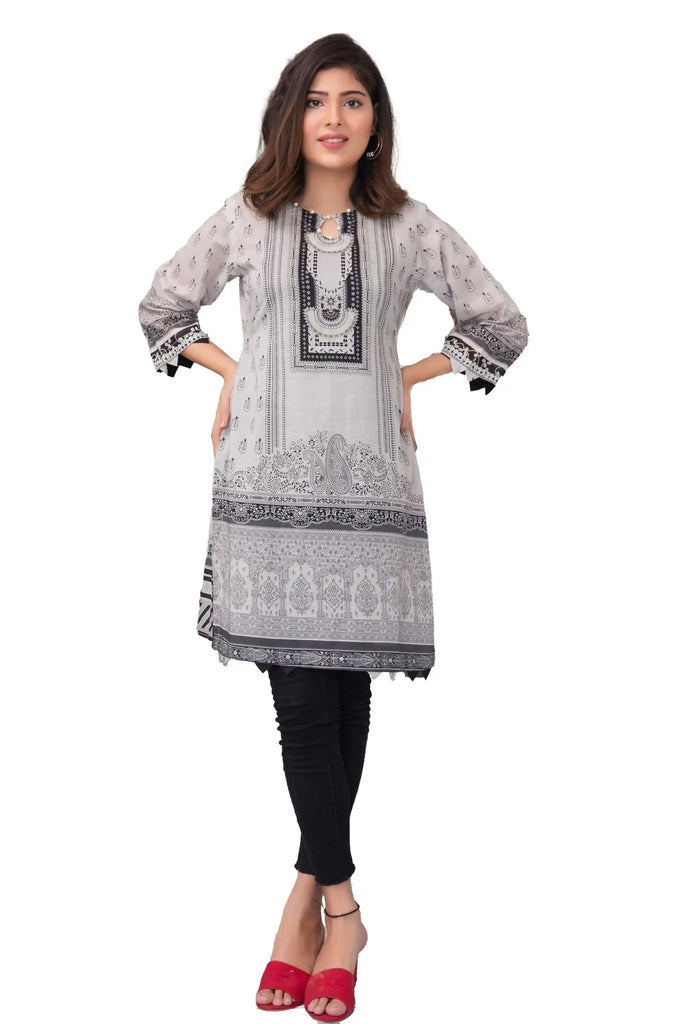 IshDeena Pakistani Kurtis for women Indian Style Cotton Tunics Womens Tops Printed B&W - IshDeena