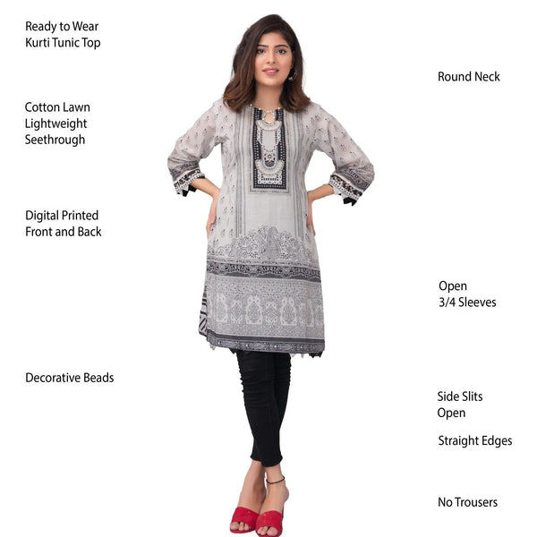 IshDeena Pakistani Kurtis for women Indian Style Cotton Tunics Womens Tops Printed B&W - IshDeena