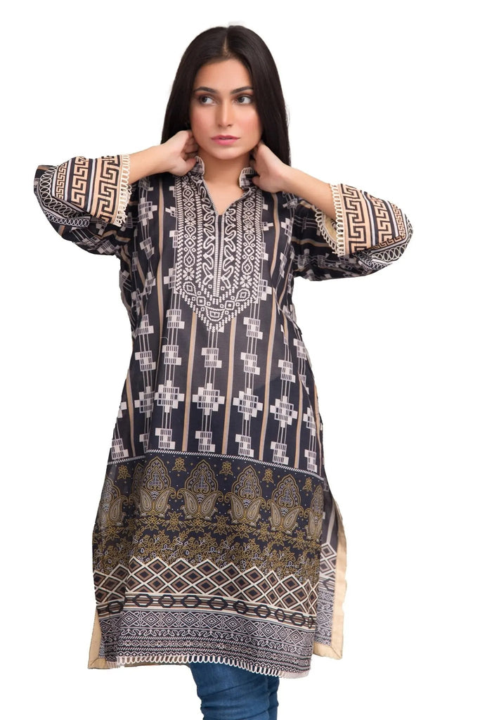 IshDeena Pakistani Kurtis for women Indian Style Cotton Tunics Womens Tops Printed B&W - IshDeena