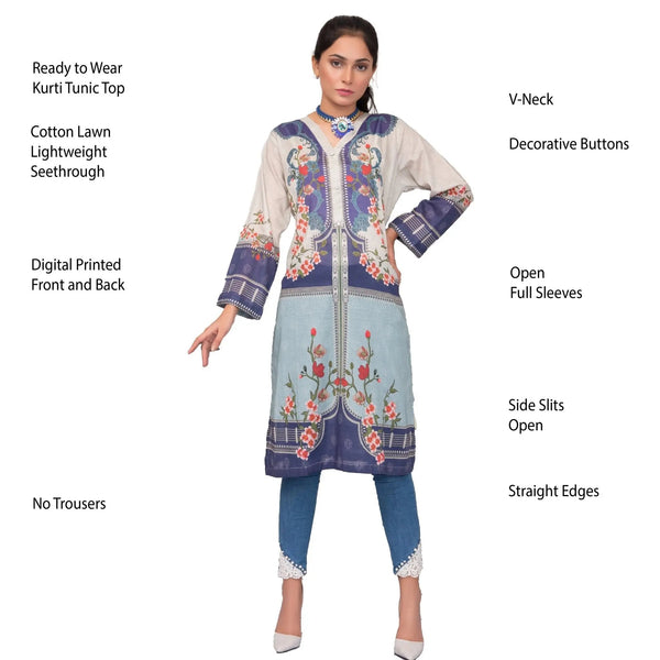 IshDeena Pakistani Kurtis for women Indian Style Cotton Tunics Womens Tops Printed Lawn - IshDeena