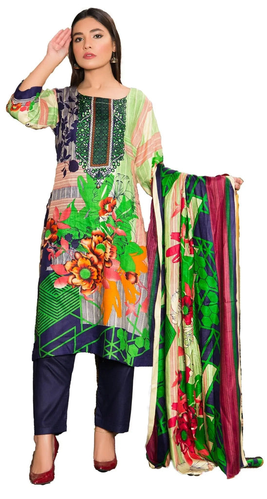 IshDeena Ready to Wear Pakistani Shalwar, Kameez Dupatta Set - Printed Linen Women Dress - IshDeena