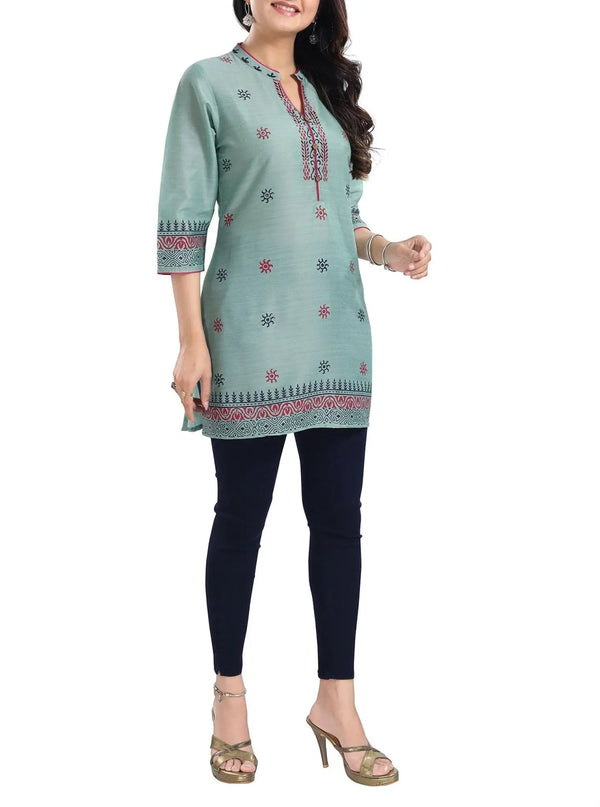 IshDeena Women's Indian Kurtis - Short Tunic Tops, Cotton Rayon, Casual Designer Prints, M-2XL - Stylish 1-Piece Indian Style - IshDeena