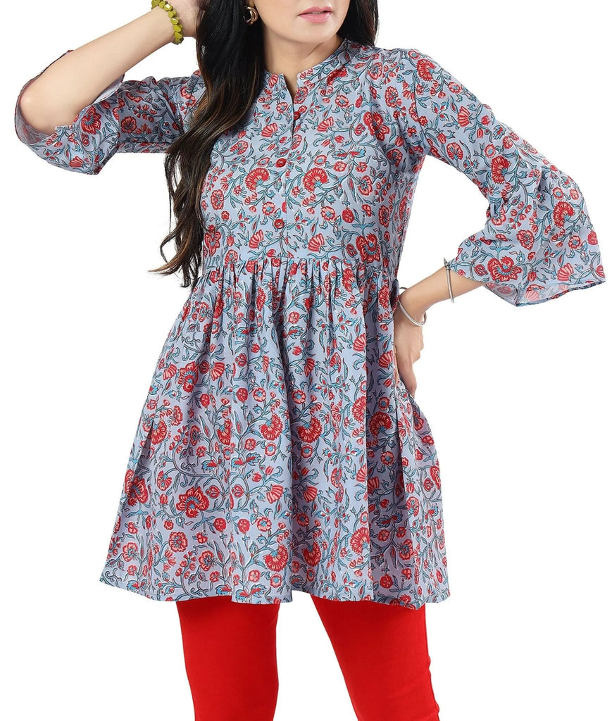 IshDeena Women's Indian Kurtis - Short Tunic Tops, Cotton Rayon, Casual Designer Prints, M-2XL - Stylish 1-Piece Indian Style - IshDeena