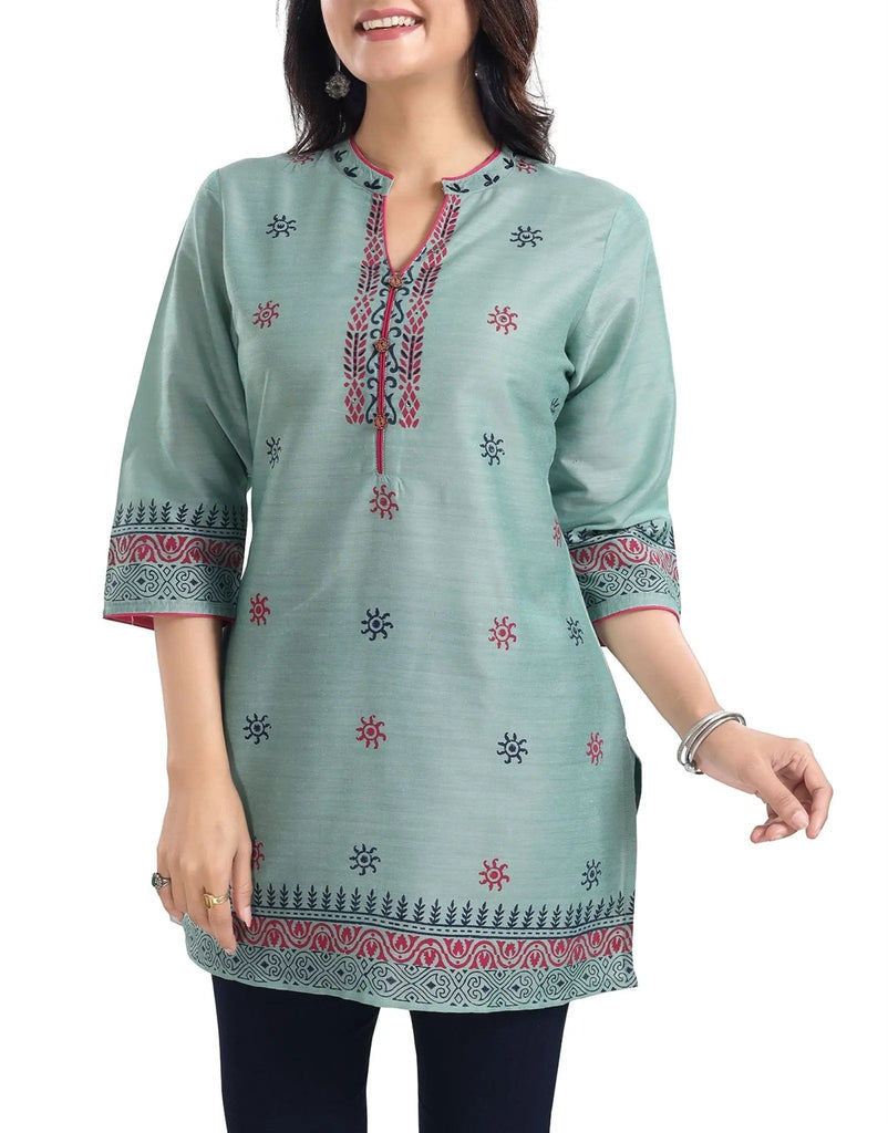 IshDeena Women's Indian Kurtis - Short Tunic Tops, Cotton Rayon, Casual Designer Prints, M-2XL - Stylish 1-Piece Indian Style - IshDeena