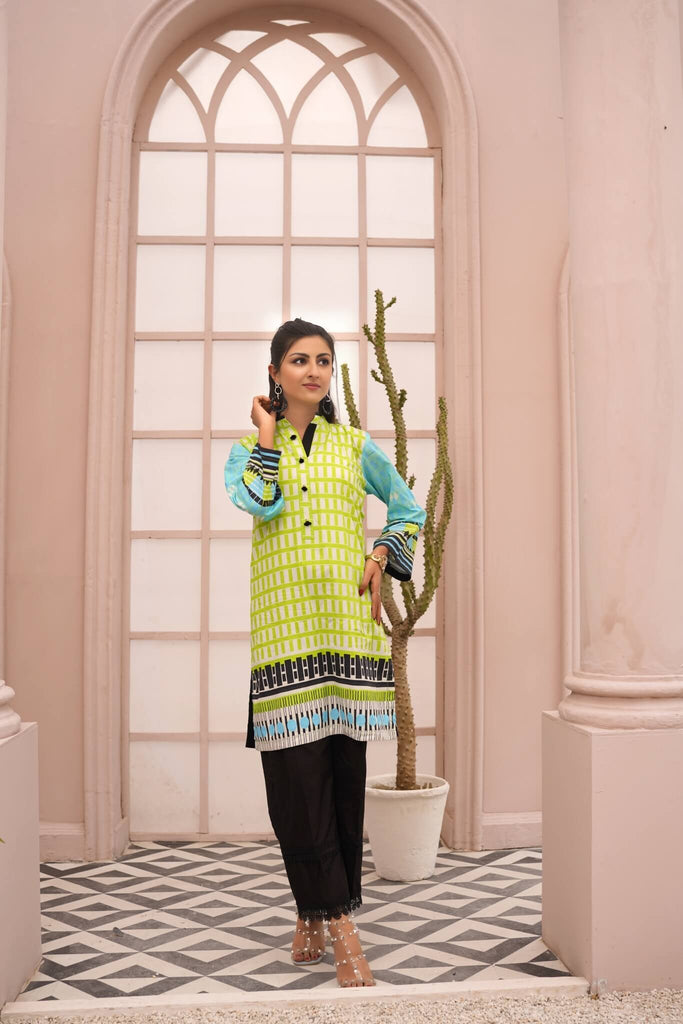 Women's Cotton Printed Kurti - Green & Blue | Buy Online USA – IshDeena - IshDeena