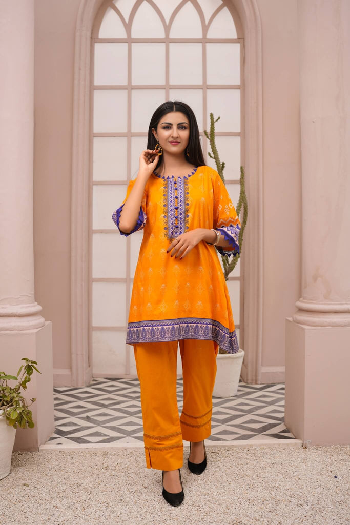 Women's Cotton Printed Kurti - Orange & Purple | Buy Online USA – IshDeena - IshDeena