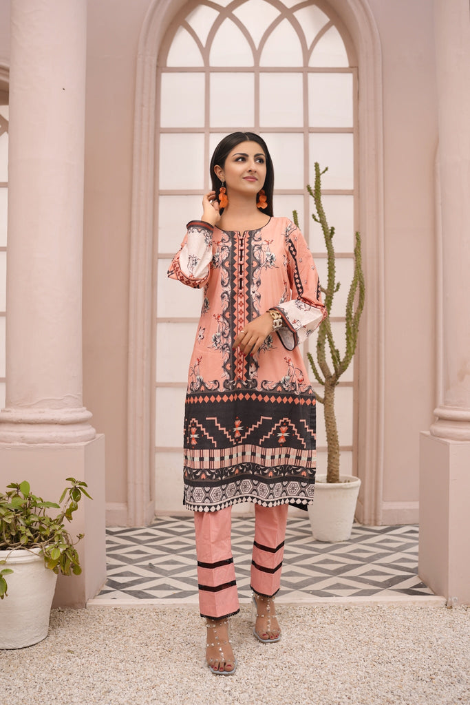 Women's Cotton Printed Kurti - Peach & Black | Buy Online USA – IshDeena - IshDeena