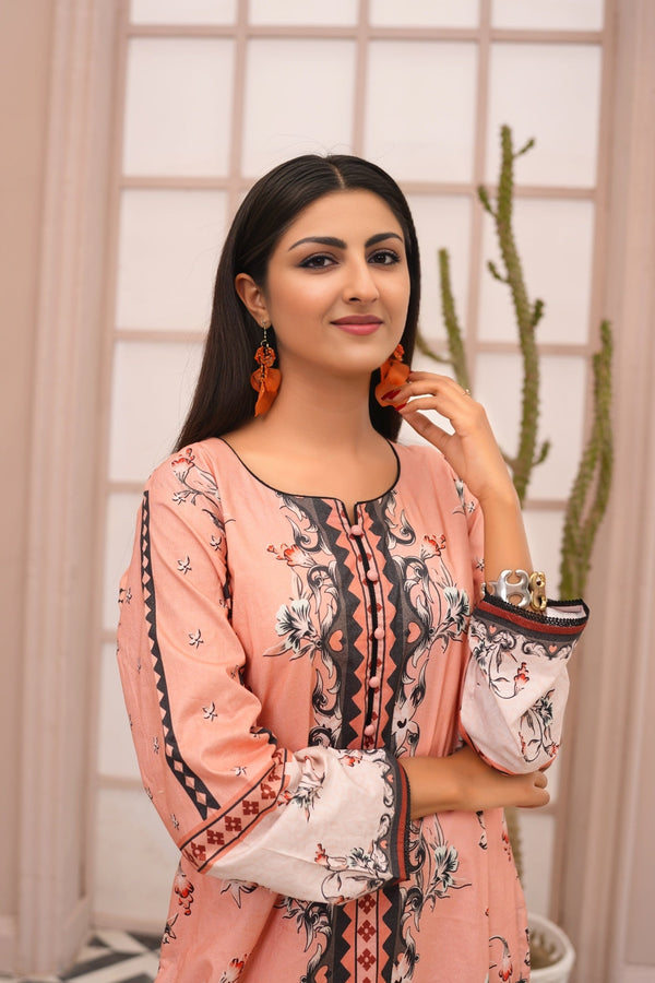 Women's Cotton Printed Kurti - Peach & Black | Buy Online USA – IshDeena - IshDeena