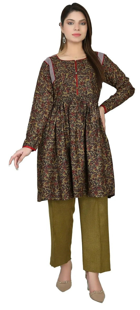 IshDeena Indian Kurta Set for Women - Dhanak Fabric, 2-Piece Printed Kurta Set, Casual & Festive, M-3XL, Office & Plus Size - IshDeena