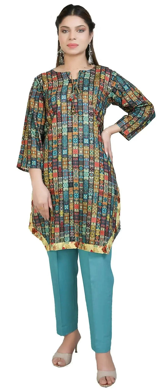 IshDeena Indian Kurta Set for Women: Khadi Fabric, Casual & Festive, 2-Piece Printed Kurta, Office Wear Plus Size M-3XL - IshDeena