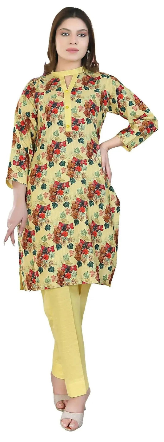 IshDeena Indian Kurta Set for Women: Khadi Fabric, Casual & Festive, 2-Piece Printed Kurta, Office Wear Plus Size M-3XL - IshDeena