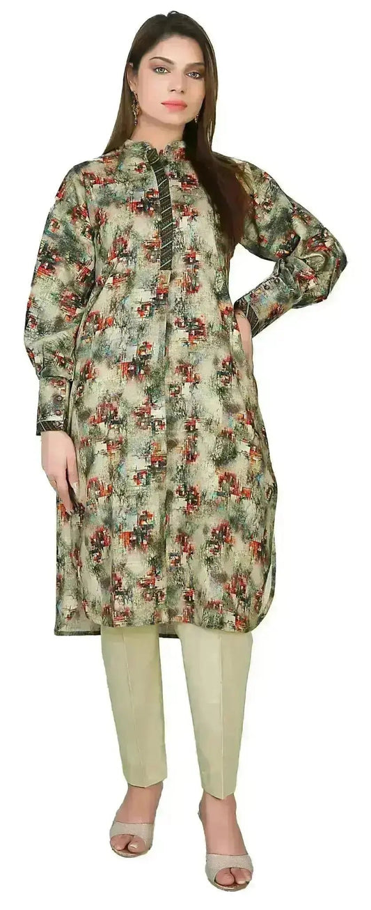 IshDeena Indian Kurta Set for Women: Khadi Fabric, Casual & Festive, 2-Piece Printed Kurta, Office Wear Plus Size M-3XL - IshDeena