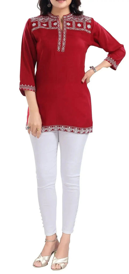 IshDeena Indian Kurtis for Women Indian Style Rayon Embroidered Tunics Womens Tops Kurta - IshDeena