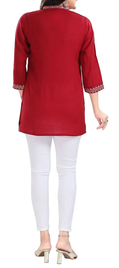 IshDeena Indian Kurtis for Women Indian Style Rayon Embroidered Tunics Womens Tops Kurta - IshDeena