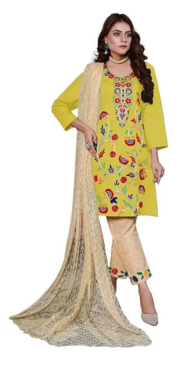 IshDeena Indian Pakistani Women Dresses Ready to Wear Salwar Kameez Cotton Aari Embroidery - IshDeena