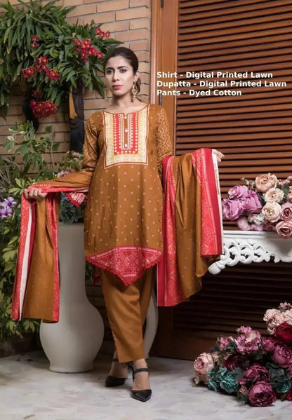 IshDeena Pakistani Dresses for Women Ready to Wear Salwar Kameez Ladies Suit - 3 Piece (Small, Bronze - Printed) - IshDeena