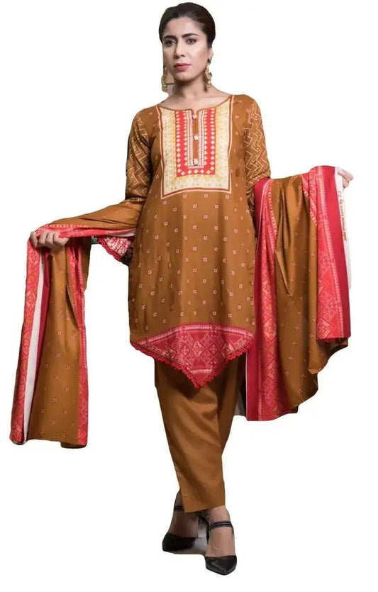 IshDeena Pakistani Dresses for Women Ready to Wear Salwar Kameez Ladies Suit - 3 Piece (Small, Bronze - Printed) - IshDeena