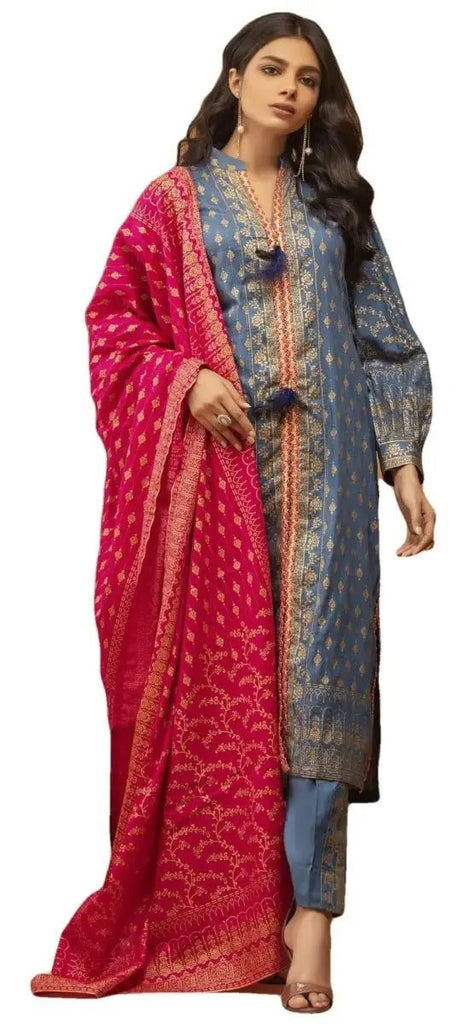 IshDeena Pakistani Dresses for Women Ready to Wear Salwar, Kameez & Dupatta Ladies Suit - Three Piece Printed ( Blue Gray - RBP-vol1) - IshDeena