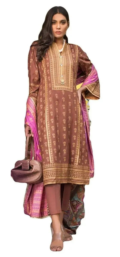 IshDeena Pakistani Dresses for Women Ready to Wear Salwar, Kameez & Dupatta Ladies Suit - Three Piece Printed ( Brown - RBP-vol1) - IshDeena