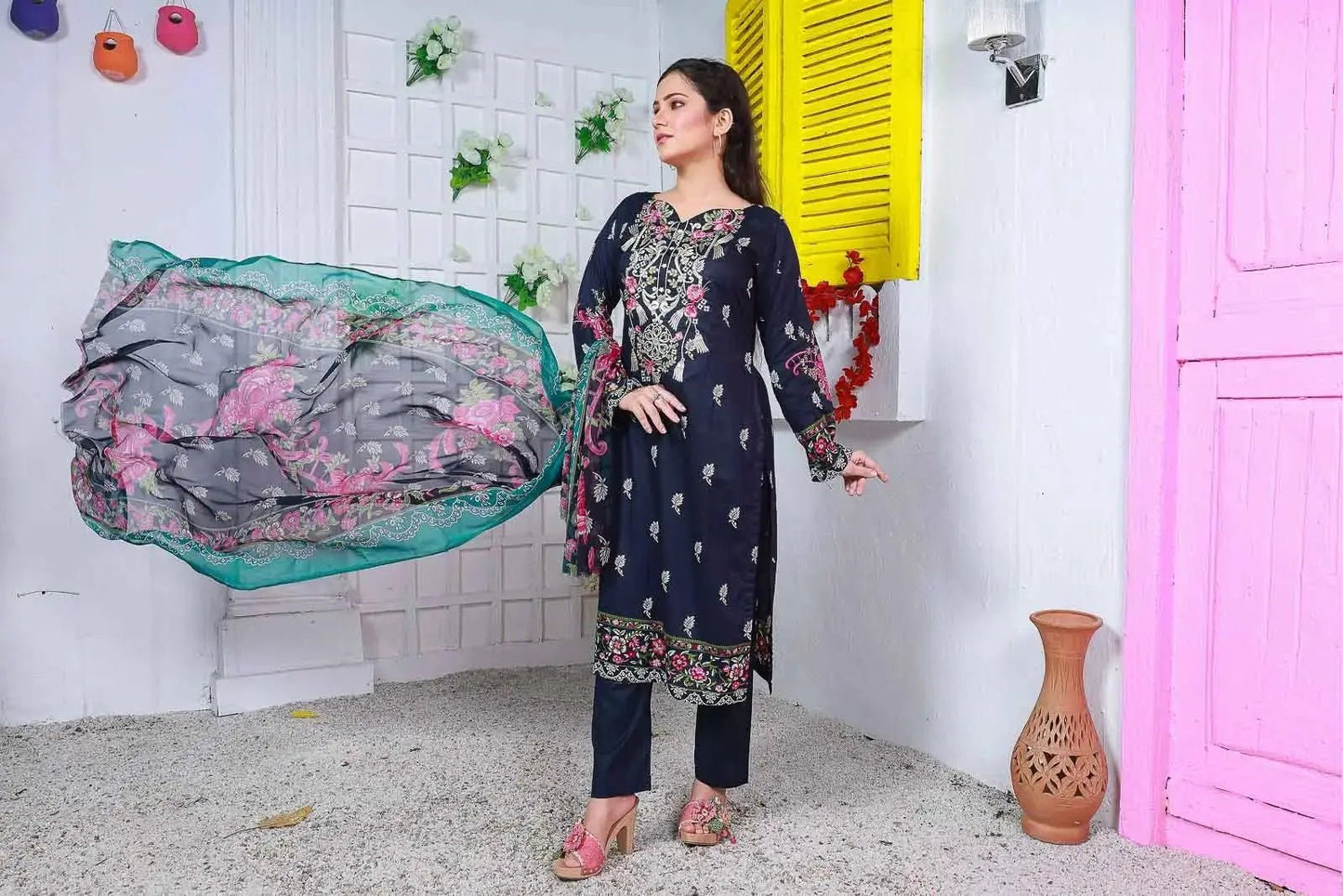 IshDeena Pakistani Lawn Salwar Kameez Indian Dresses for Women Ready to Wear Embroidered - IshDeena