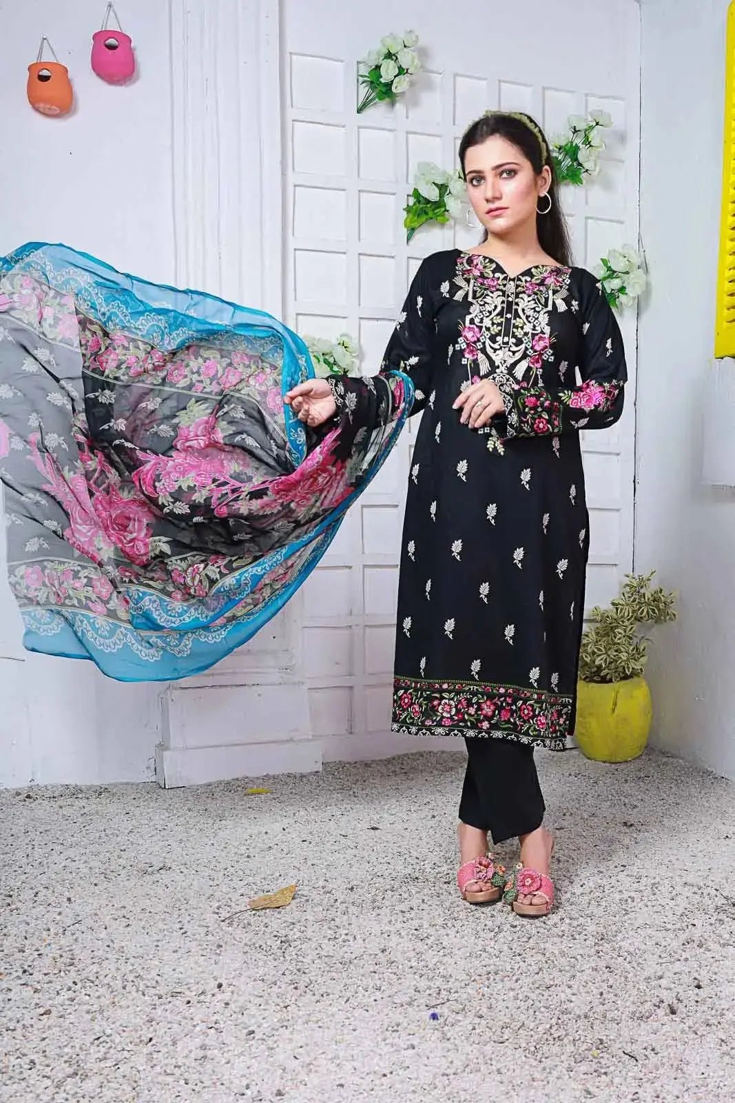 IshDeena Pakistani Lawn Salwar Kameez Indian Dresses for Women Ready to Wear Embroidered - IshDeena