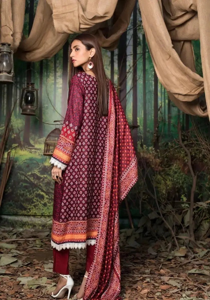 IshDeena Printed Pakistani Dresses for Women Unstitched -Three Piece Linen Suit - IshDeena