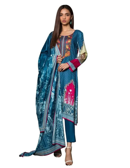 IshDeena Printed Pakistani Dresses for Women Unstitched -Three Piece Linen Suit - IshDeena