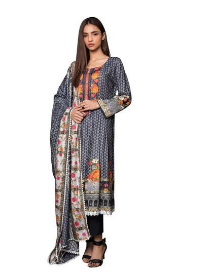 IshDeena Printed Pakistani Dresses for Women Unstitched -Three Piece Linen Suit - IshDeena