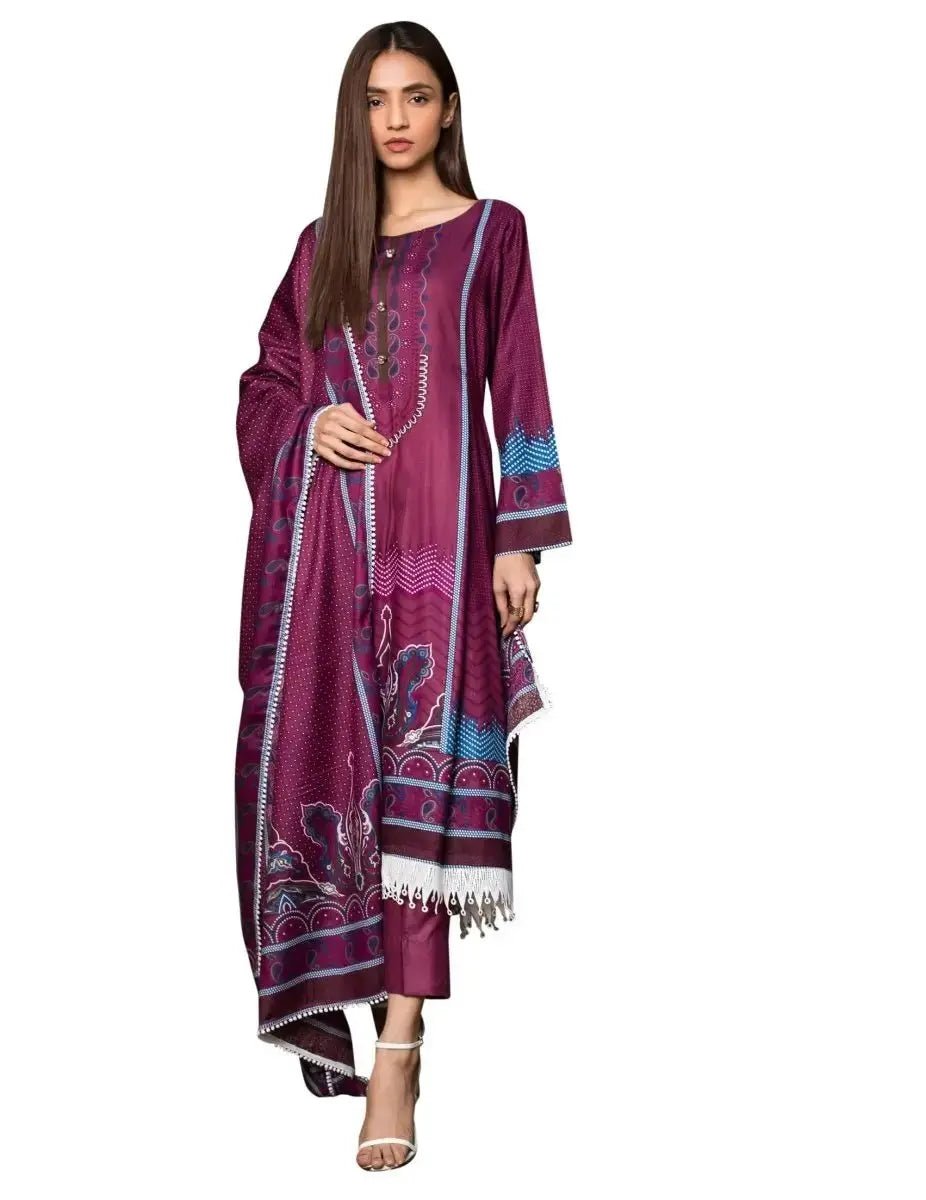 IshDeena Printed Pakistani Dresses for Women Unstitched -Three Piece Linen Suit - IshDeena