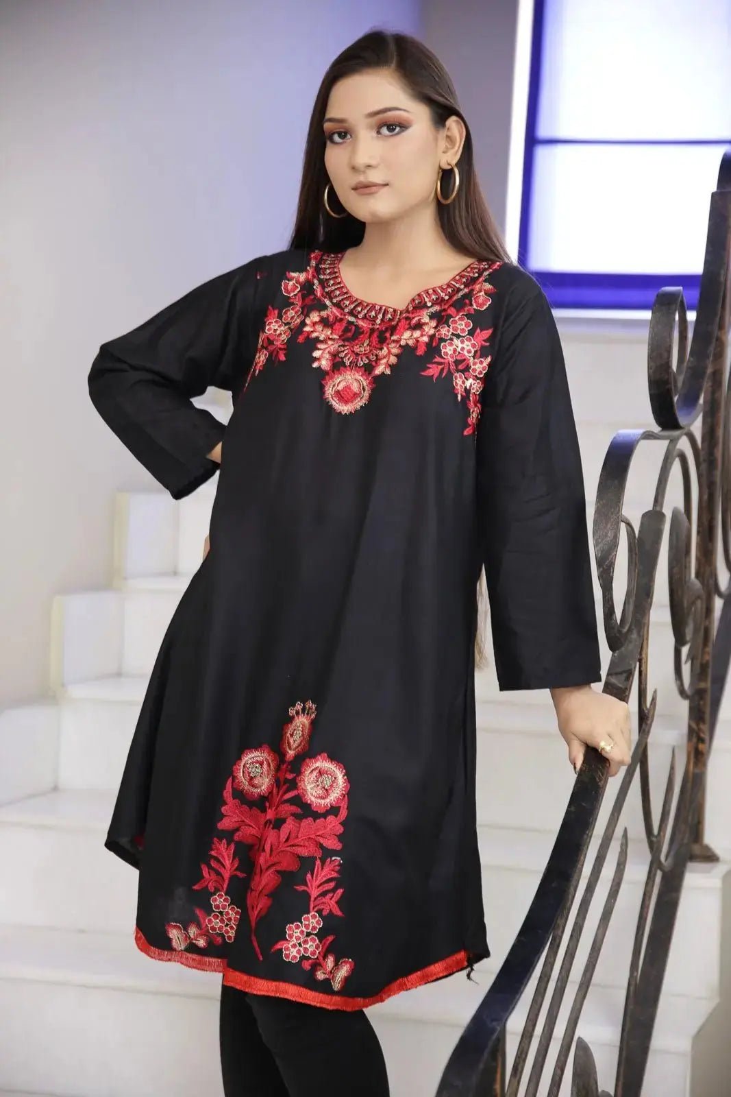 IshDeena Ready to Wear Cotton Kurti / Tunic for Women (S, Black) - IshDeena