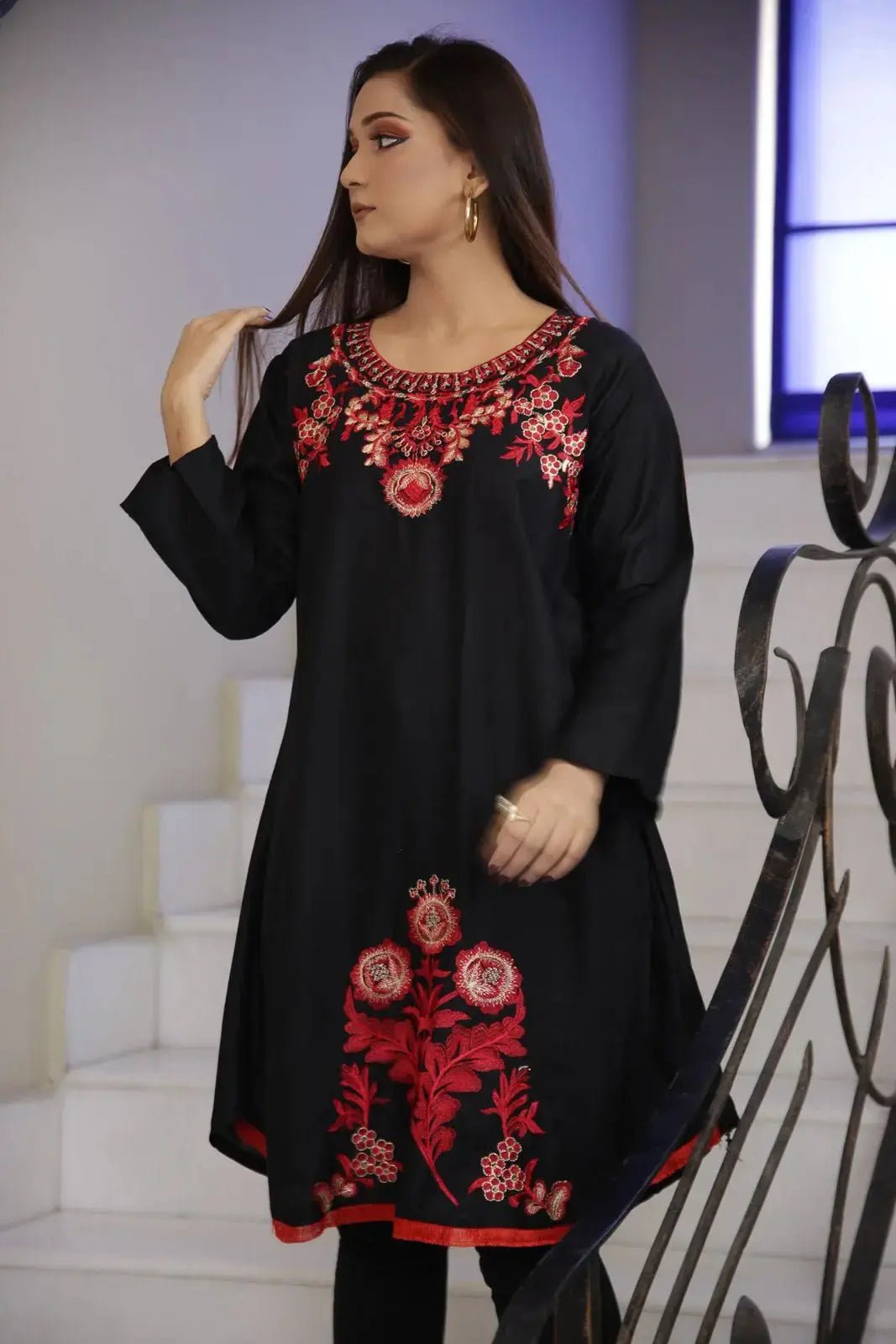 IshDeena Ready to Wear Cotton Kurti / Tunic for Women (S, Black) - IshDeena