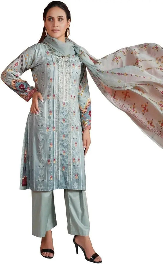 IshDeena Ready to Wear Embroidered Linen Pakistani Dresses for Women Shalwar, Kameez with Dupatta - Three Piece Set - IshDeena