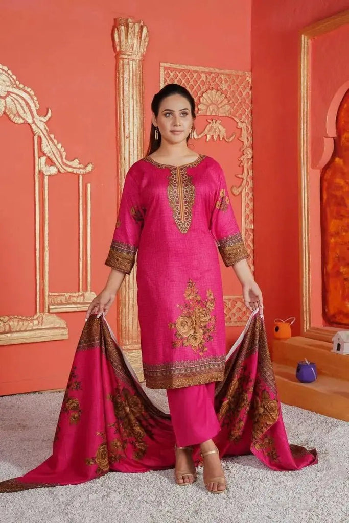 IshDeena Ready to Wear Embroidered Linen Pakistani Dresses for Women Shalwar, Kameez with Dupatta - Three Piece Set - IshDeena