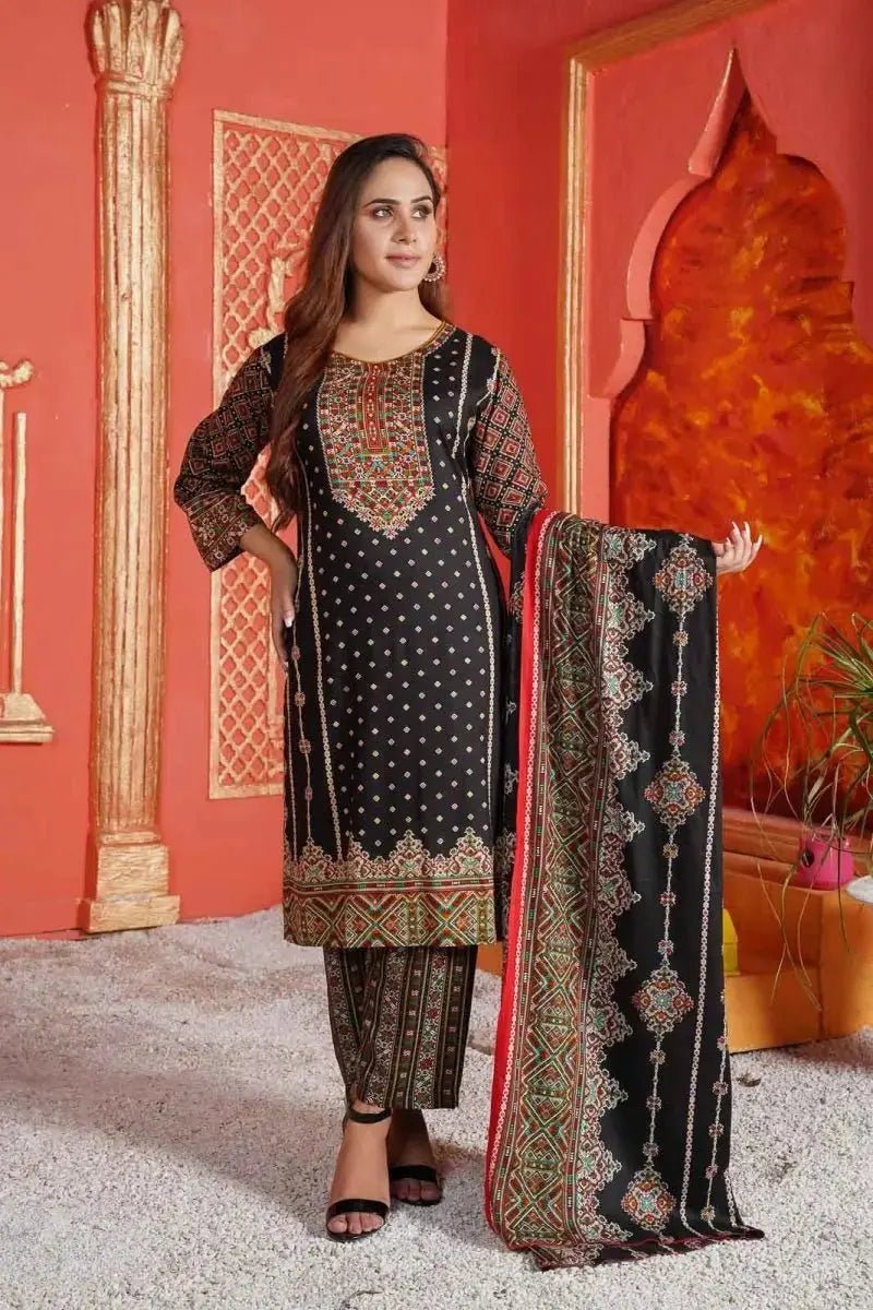 IshDeena Ready to Wear Embroidered Linen Pakistani Dresses for Women Shalwar, Kameez with Dupatta - Three Piece Set - IshDeena