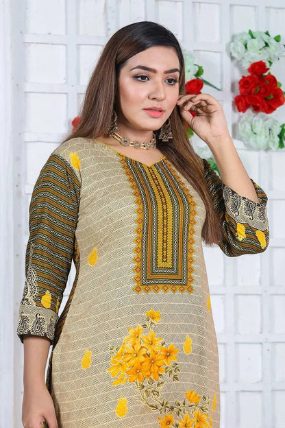 IshDeena Ready to Wear Pakistani Shalwar, Kameez Dupatta Set - Printed Linen Women Dress - IshDeena