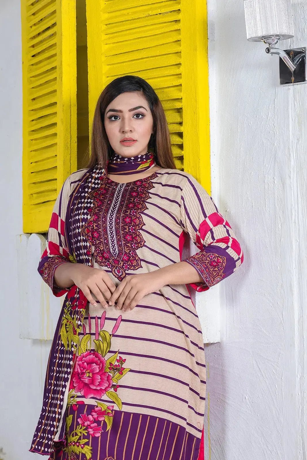 IshDeena Ready to Wear Pakistani Shalwar, Kameez Dupatta Set - Printed Linen Women Dress - IshDeena