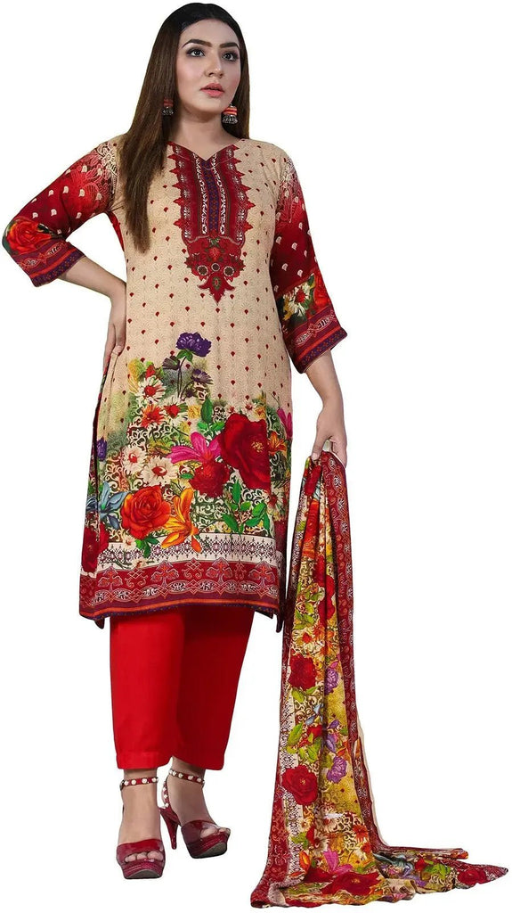 IshDeena Ready to Wear Pakistani Shalwar, Kameez Dupatta Set - Printed Linen Women Dress - IshDeena