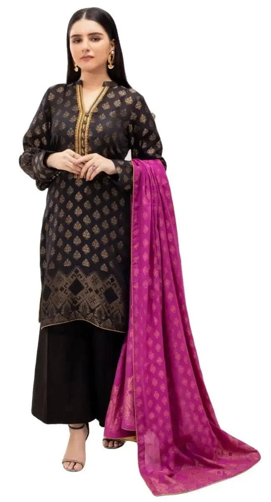 Pakistani Dresses for Women Ready to Wear Salwar Kameez with Dupatta Jacquard Black Purple - IshDeena