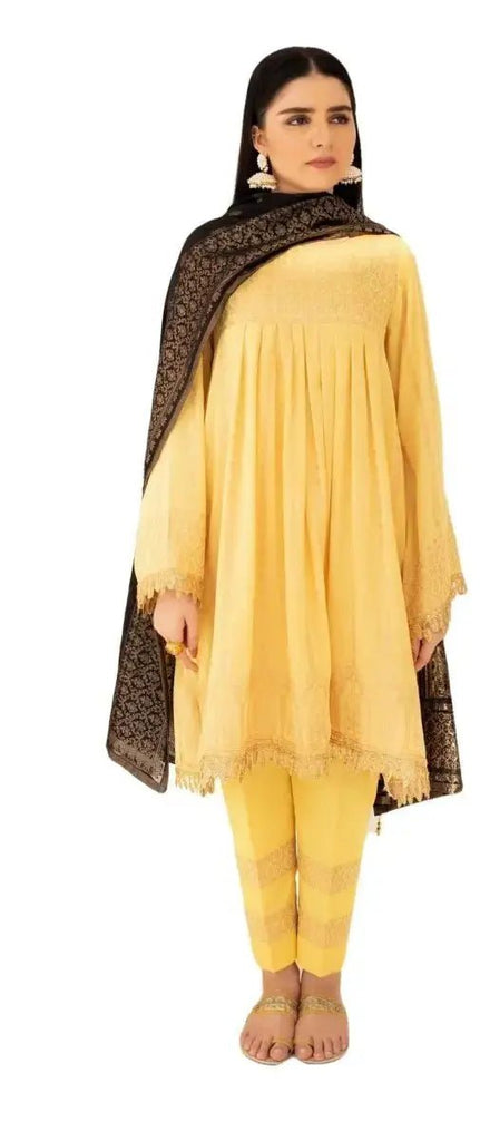 Pakistani Dresses for Women Ready to Wear Salwar Kameez with Dupatta Jacquard Yellow Black - IshDeena