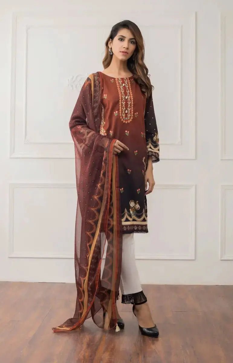 Ready to Wear Embroidered Lawn Pakistani Dresses for Women Shalwar, Kameez with Dupatta - Three Piece Set - IshDeena