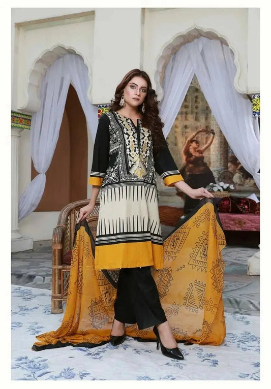 Ready to Wear Embroidered Lawn Pakistani Dresses for Women Shalwar, Kameez with Dupatta - Three Piece Set - IshDeena