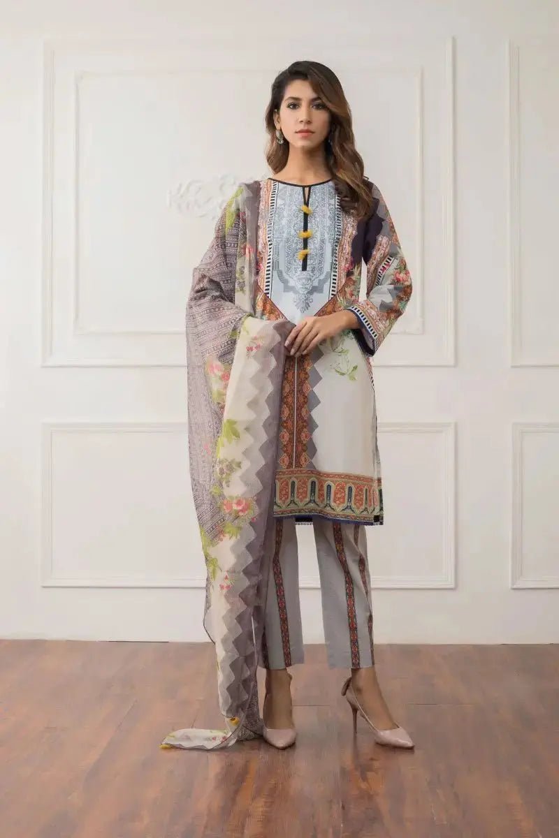 Ready to Wear Embroidered Lawn Pakistani Dresses for Women Shalwar, Kameez with Dupatta - Three Piece Set - IshDeena