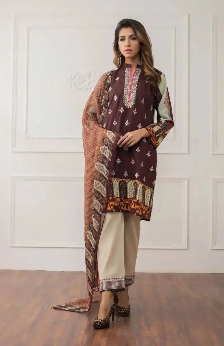 Ready to Wear Embroidered Lawn Pakistani Dresses for Women Shalwar, Kameez with Dupatta - Three Piece Set - IshDeena